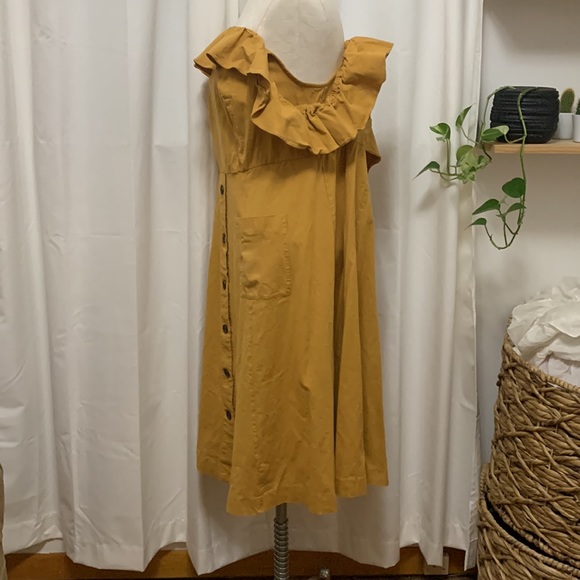 Eloquii Off the Shoulder Ruffle Midi Dress Dark Mustard Size 20 - Picture 3 of 8